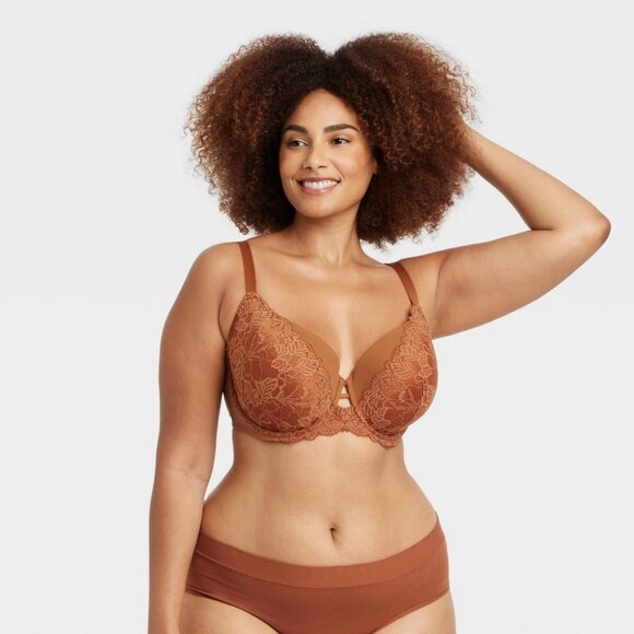 NEW! Women's Lightly Lined Balconette Stretch Bra, Brown Lace - Auden - Picture 1 of 11